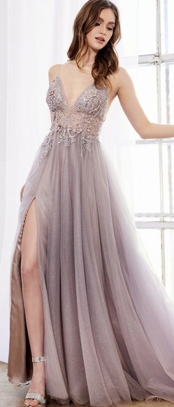 Blush/mauve or blue floral beaded ombre tulle a line dress - Picture 5 of 8